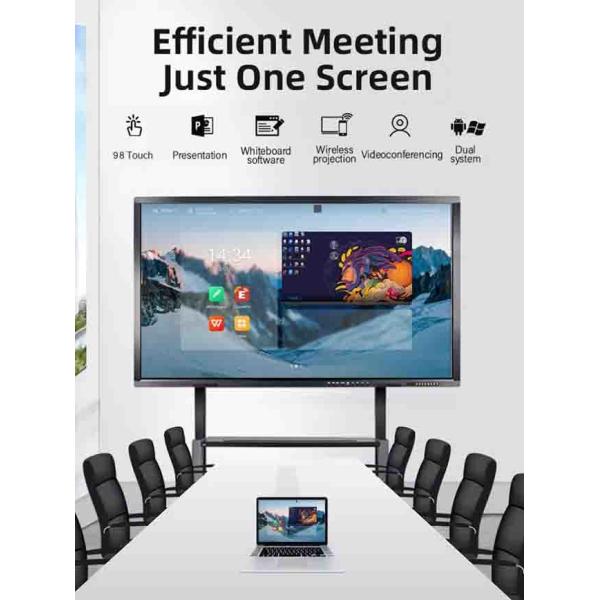 4K Touch Screen Whiteboard 98in Smart Interactive Flat Panel Dual OS