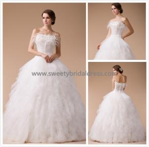China Ball Gown Strapless Feathers Zipper Tulle Wedding Dress HM96833 on sale