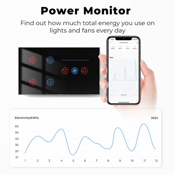 Tuya WiFi Smart Light 4 gang Switch Ceiling Fan Speed Control Timer Voice Power Monitor Support Alexa Google Home Tmall Genie 100-240V