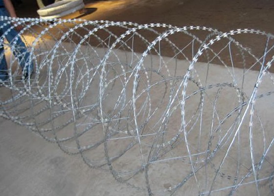 Hot Dipped Galvanized Razor Barbed Wire BTO 22 450mm Coil 0.8mm thickness