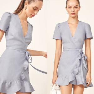China Ladies Summer Fashion Clothing Linen Fabric Wrap Dress on sale