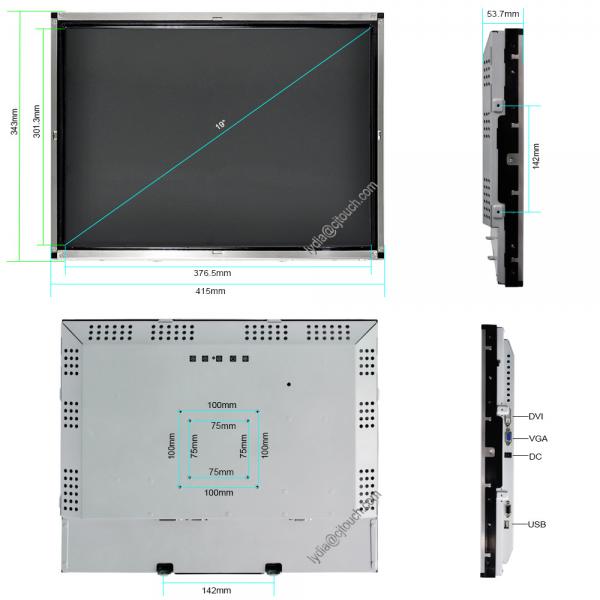Aluminum Dustproof Industrial Open Frame LCD Monitor 19 Inch DC 12V Power