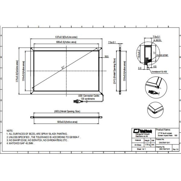 27Inch Infrared Touch Screen Monitor , OEM Indoor IR Touch Overlay Screen
