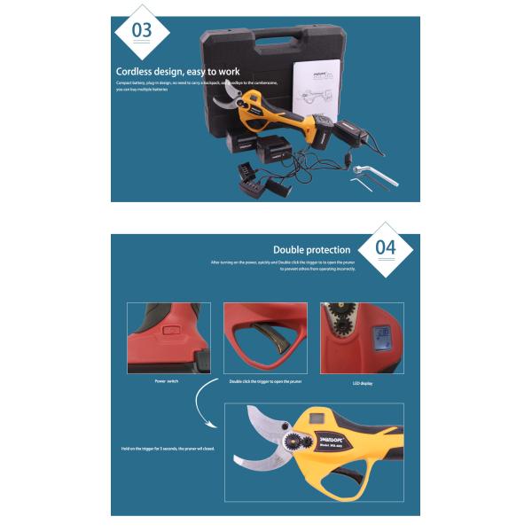 Swansoft New Type 4.0CM Cordless Electric Pruner Eletric Pruning Shears for Vineyard and Orchard with LED Screen Display