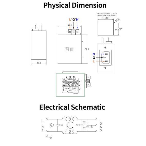 YB11A5-6A-Q IEC 320 Inlet Filter 6A Single Socket Filter For Home Appliacne