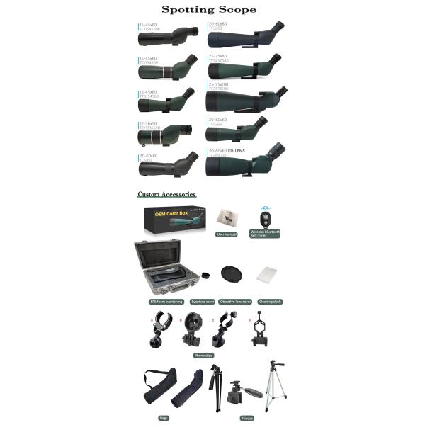 Waterproof Optical FMC 20-60x80 Spotting Scope Telescope With Black Tripod