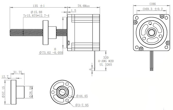 NEMA34 1.8 Degree Stepper Angle 86mm Hybrid Stepper Motor With Screw