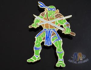 Quality Custom Logo Ninja Turtle Zinc Alloy Metal Lapel Pin Bages, Cut Out Stye Shiny Gold Plating With Rupper for sale
