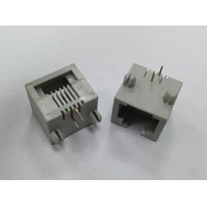 6P2C Female Vertical RJ45 Connector Through Hole Mounting