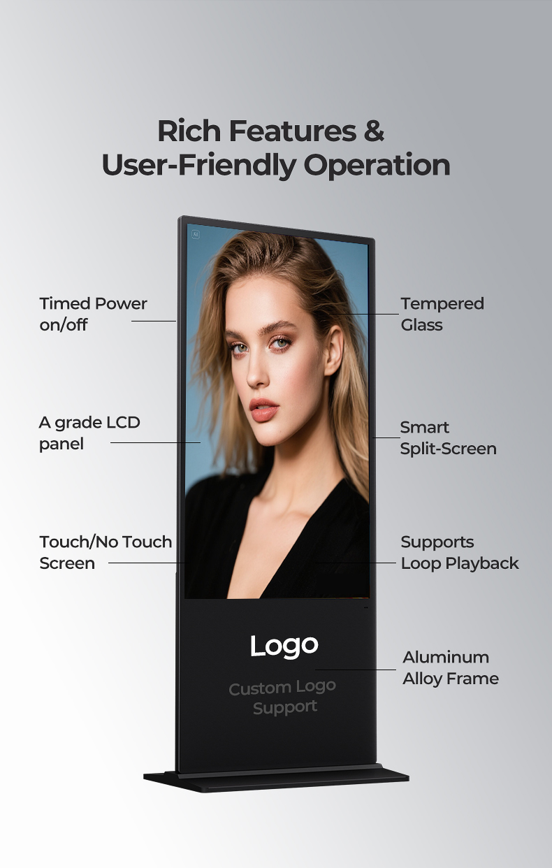 Touchscreen Floor Standing Digital Signage 65 Inch HD Infrared for Advertising Display