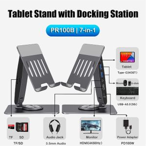 Originneo 360° Rotatable 7-in-1 Tablet Stand with USB C Hub Docking Station