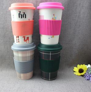 Quality Bamboo fiber mug with silicone sleeve rubber lid 350ml 400ml 450ml for sale