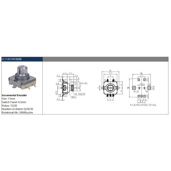 Contact Readout Short Handle 11cm Short Shaft Metal Encoder With Push Switch