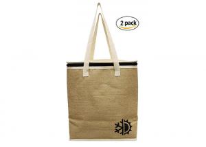 China Natural Jute Cooler Tote Bag Small Insulated Tote Bags With Cotton Twill Handles on sale