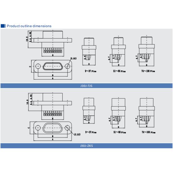 Solder J30J Series Female 25 Pins Connector For Cross Sectional Area 0.1 - 0.15mm2 Wire