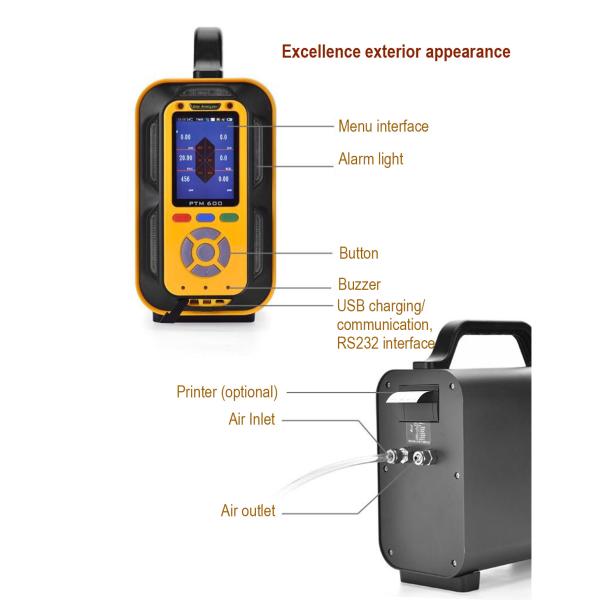 Industrial Composite Flue Gas Detector PTM600 O2 CO CO2 H2S CH4 H2