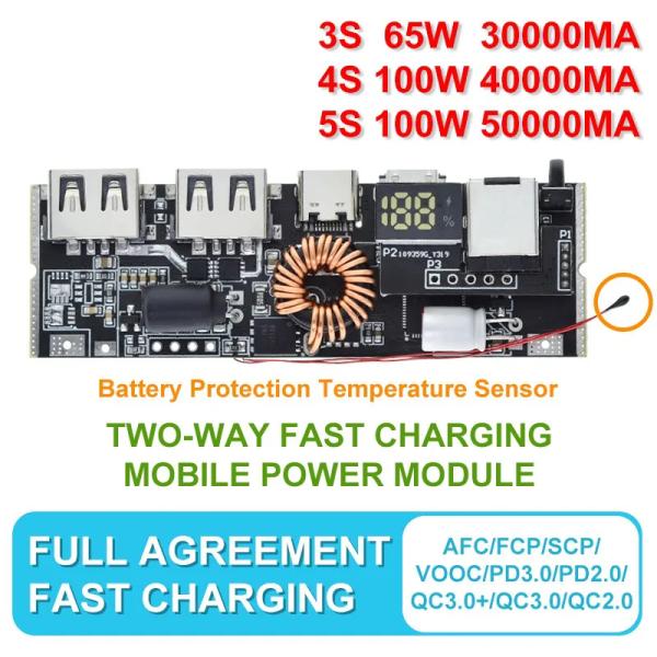 QC4.0 QC3.0 LED Dual USB PD Power Bank 18650 Charging Module with Temperature Control