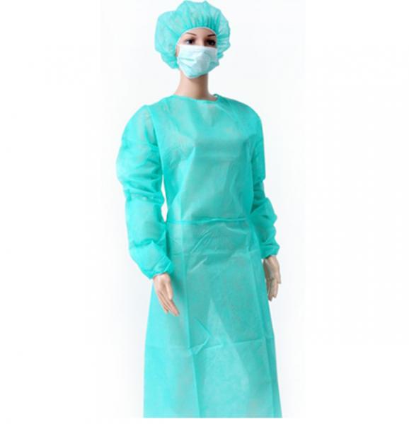 Buy Disposable Non Woven Isolation Gown Elastic Knitted Cuff Button Neck Style at wholesale prices