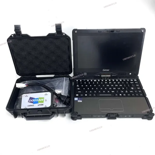 For Doosan uvim + Getac V110 laptop Excavator Forklift Engine Fault Detector DDT SCR DPF DCU ECU Scanner Fault Diagnostic Tool