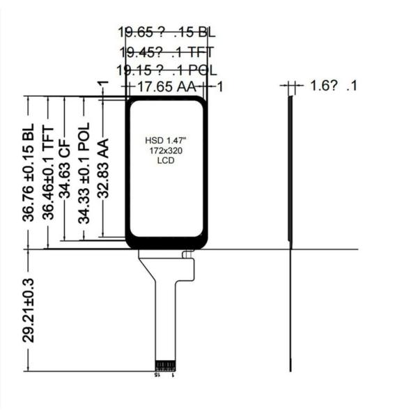 1.47 Inch TFT Display Module , 172X320 Resolution, MUC SPI Interface 600 CD/M2