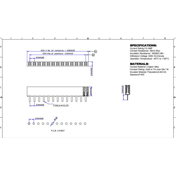 DIP 180 Degree Straight Female Header 5.0mm Height U Type Terminal