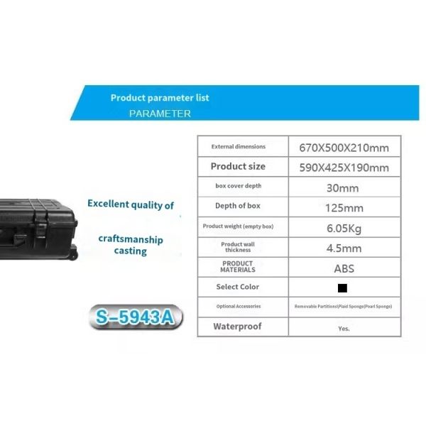 IP67 Waterproof 6.1kg Plastic Trolley Hardcase with Wheels 666x500x220mm