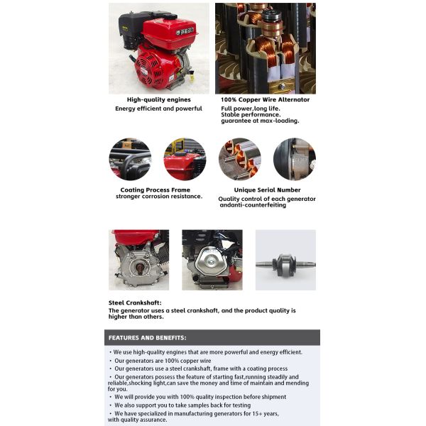 1KW -3KW Inverter Manual Gasoline Power Generators Set Open Frame Type