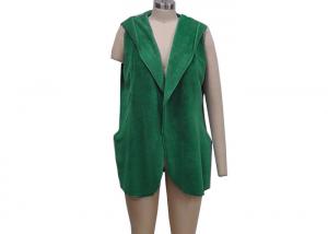 China Stylish Green Ladies Tank Tops Hooded Open Front Sleeveless Cardigan Vest on sale