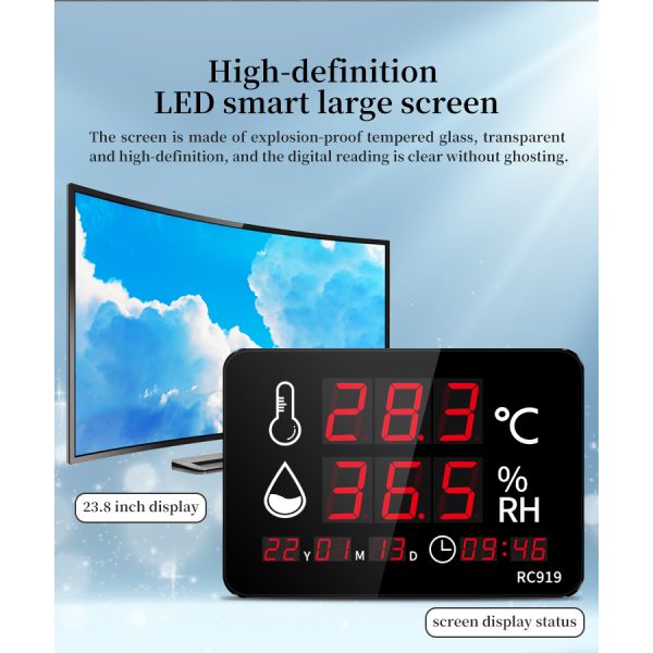Industrial Grade Digital Thermometer Hygrometer Wall Clock Explosion Proof Probe LED Display for Weather Station Indoor Outdoor