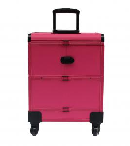 China Pink Leather Makeup Trolley Case With Wheels on sale