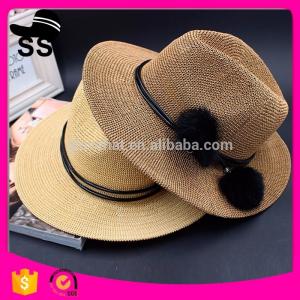 2017 Fabrics Used manufactuer Panama Solid customize Cowboy Summer Straw Paper Women Hats with  Flowers  95g 12*24cm