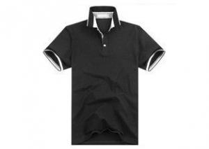 Quality Slim Fit Cotton Polo Shirts Embroidered Black Lapel / Custom Polo Tee Printing for sale