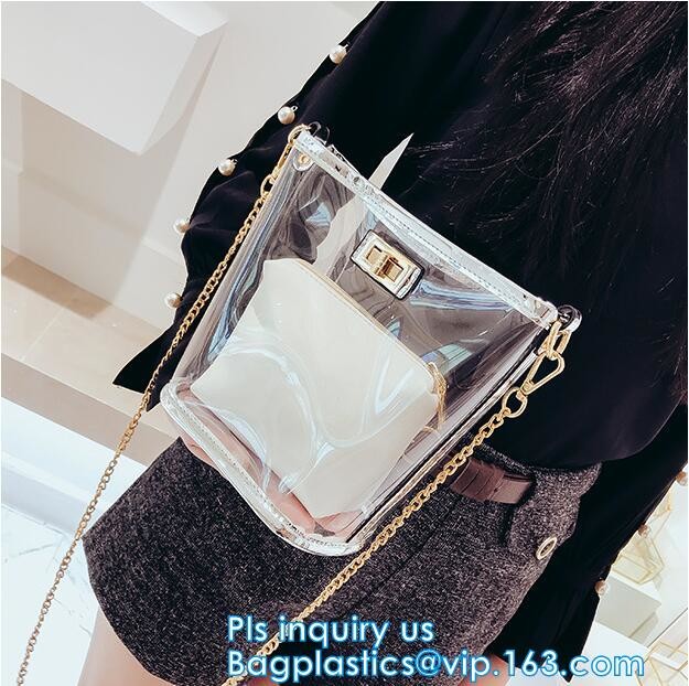 Transparent conference eco shopping bag, shopping pvc bag with custom print, shopping square bottom portable clear PVC p