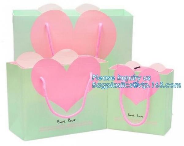 ribbon satin finish paper carrier bags with Luxury Bouquet Flower Display Pink Paper Carrier Gift Bag With Clear Window