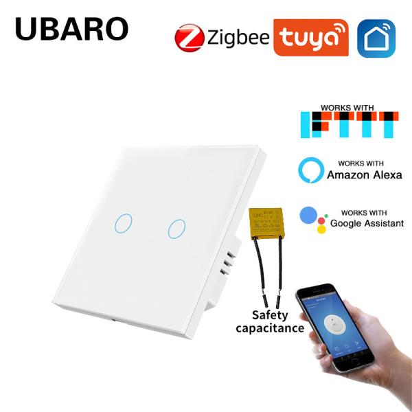 Buy 2Gang EU Standard Tuya Smart Zigbee Switch with App Voice Touch Control VIoce Control Ac100-240V 10A Glass Panel Switch at wholesale prices