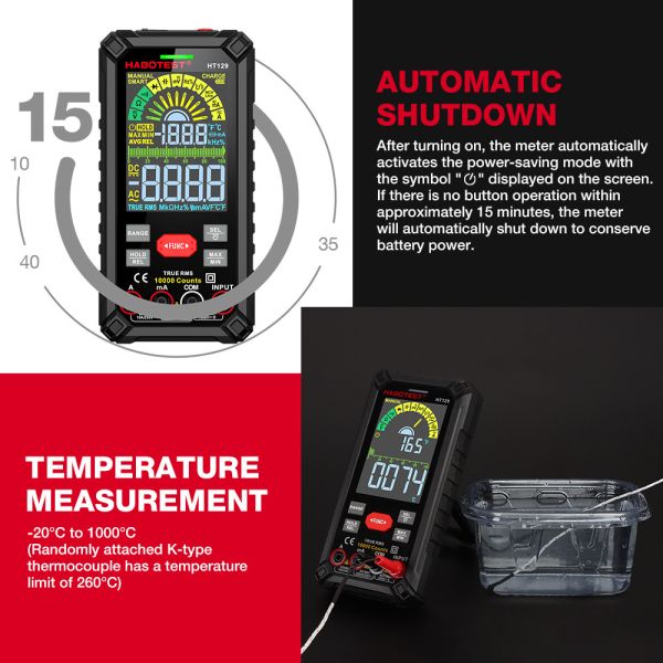 HT129 10000 Counts Digital Multimeter Smart Anti-burn DC AC Voltage Current True RMS Voltmeter Rechargeable Multitester
