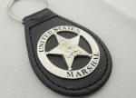 Metal US Marshal Leather Key Chain, Personalized Leather Keychains with Misty
