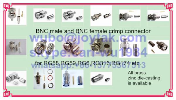 BNC male crimp connector and BNC female crimp connector for RG58 RG59 RG6 coaxl cable