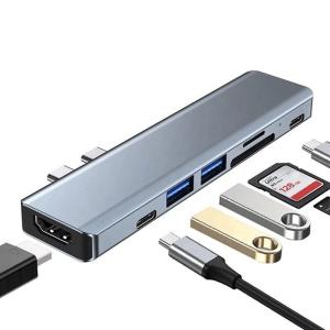 Quality USB C Type C 7-In-1 Multiport Dock Hub Adapter with HDMI USB 3.0 USB 2.0 SD/TF PD Output for sale