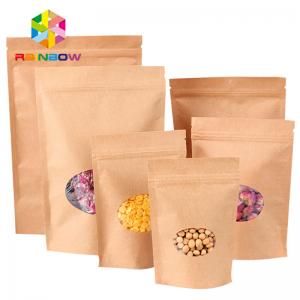 China k Stand Up Pouch Kraft Brown Paper Bag For Dry Fruit Nut Candy Packaging on sale