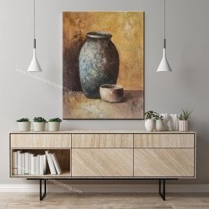 China Handmade Abstract Still Life Oil Painting Two Jars on Canvas For Living Room Wall Art Home Dec on sale