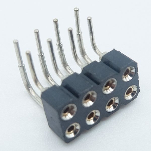 board to board connector double row machined female header 2.54mm pitch h=3.0/7.0mm round pin right angel through hole