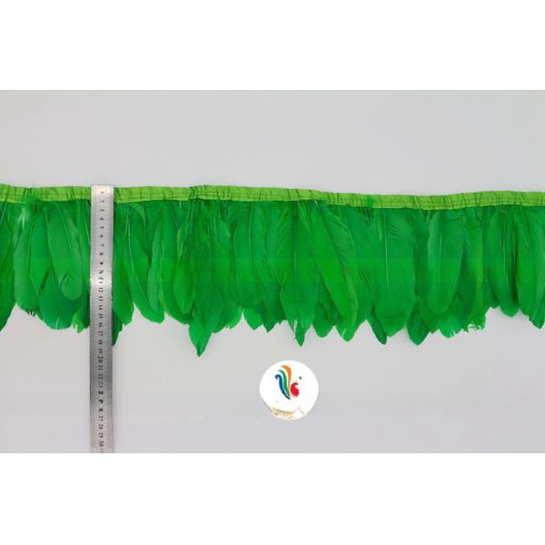 Dress Decoration Goose Feather Fringe Trim with Satin Ribbon Tapes and Dyed Pattern