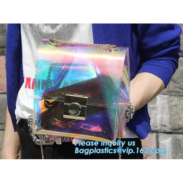 Women's Holographic Laser PVC Chain Cross Body Bag Clutch Shoulder Bag, Women Waterproof Security Shoulder Clear Tote ba