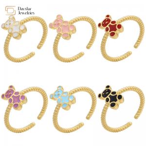 China Cute Colorful Enamel Teddy Bear Dripping Oil Rings For Women Girls on sale