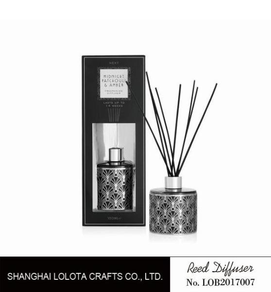 Buy applique pattern clear bottle reed diffuser with exposure folding box at wholesale prices