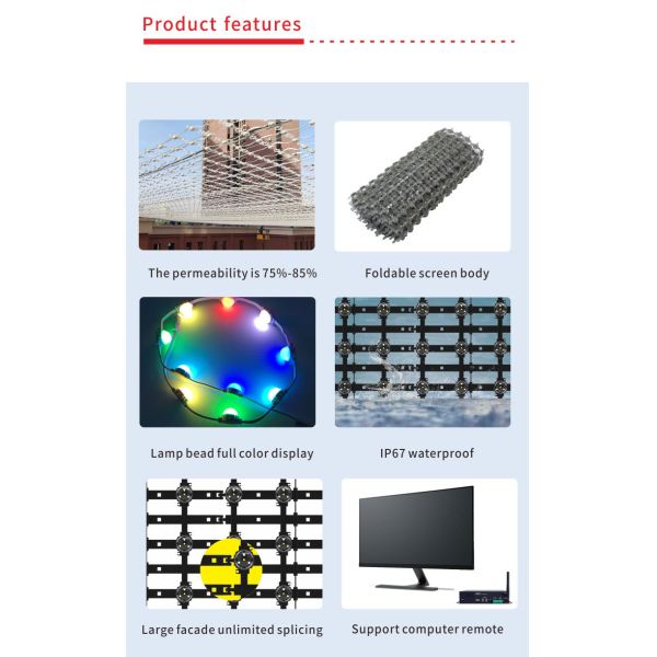 Facade Lighting RGB Mesh Screen Display DC12V S30 P100 P80 P50 P40 SMD3535