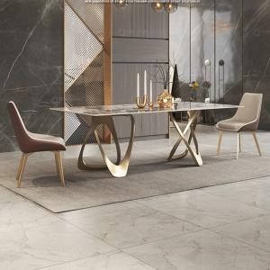 Quality Rectangular 2.0 Meter Marble SS Dining Table Two Gold Same Base Support Artificial Marble for sale
