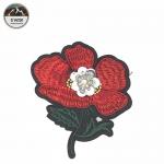 Red / Green Iron On Embroidered Flower Patches 8.5 * 9CM Size For Work Blouse