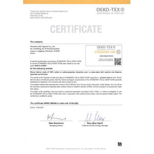 Shenzhen K&F Apparel Co., Ltd Certifications